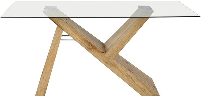 Orillia Oak Effect 160 cm Dining Table  with Clear Glass Top - Image 5