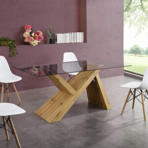 Orillia Oak Effect 160 cm Dining Table  with Clear Glass Top