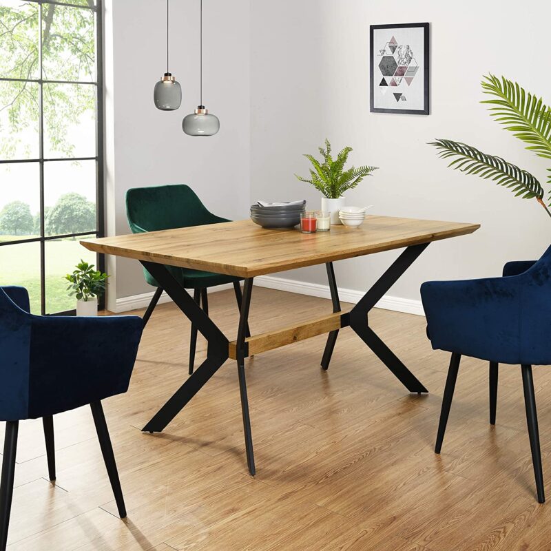 Granby Wotan Oak Effect 140cm Dining Table with Geometric Metal Legs - Image 2
