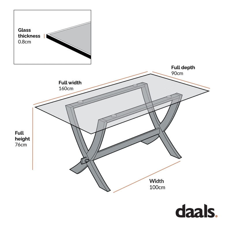 Lugano 160cm Rectangular Glass Top Solid Oak Legs Dining Table - Image 5