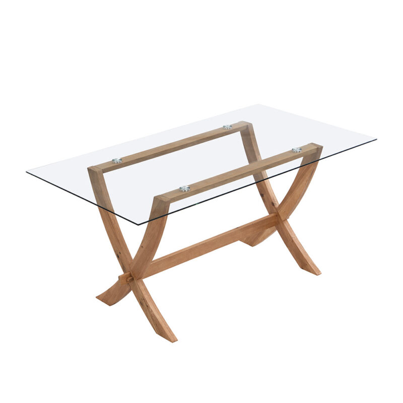 Lugano 160cm Rectangular Glass Top Solid Oak Legs Dining Table - Image 3