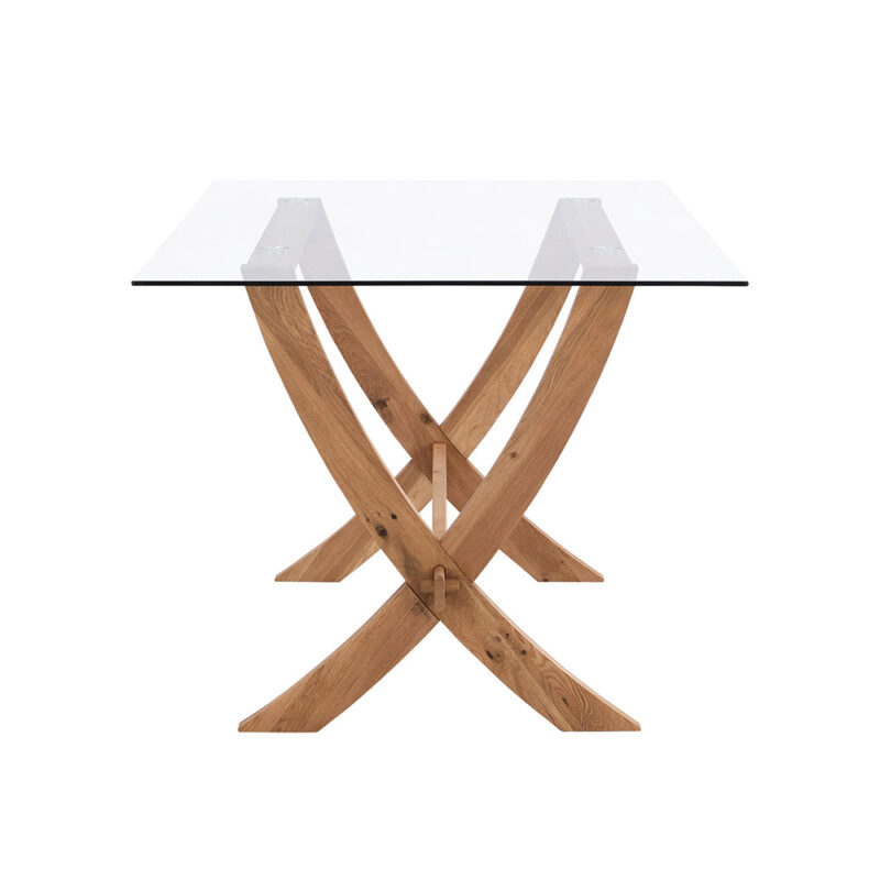 Lugano 160cm Rectangular Glass Top Solid Oak Legs Dining Table - Image 4
