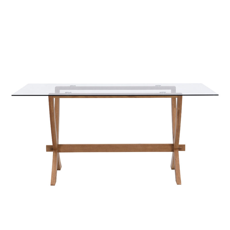 Lugano 160cm Rectangular Glass Top Solid Oak Legs Dining Table - Image 6