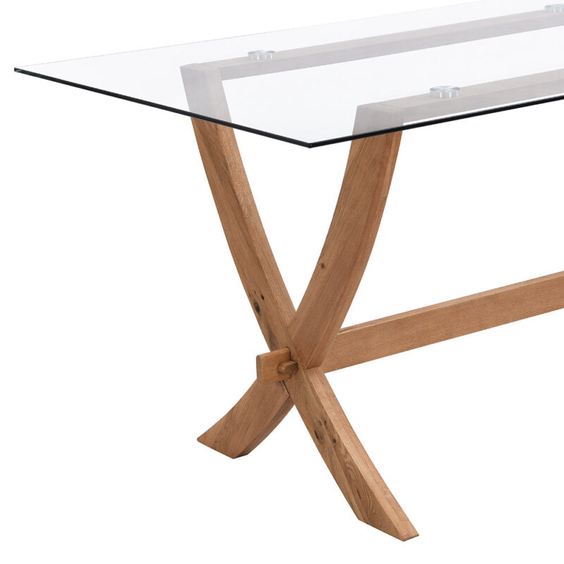 Lugano 160cm Rectangular Glass Top Solid Oak Legs Dining Table - Image 7