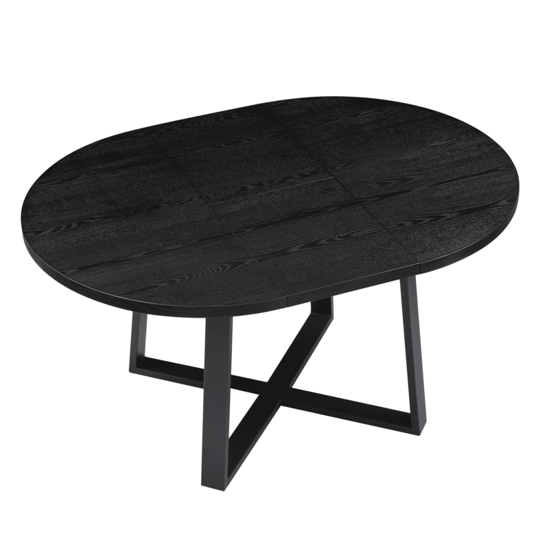BERN Extending Round Dining Table with Metal Legs, Black - Image 6