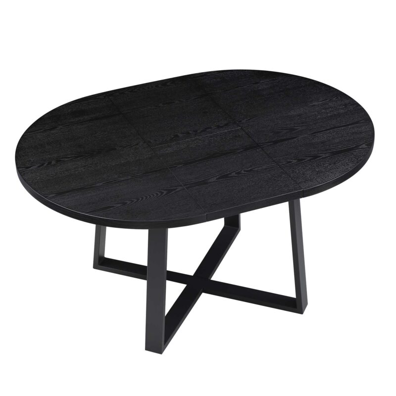 BERN Extending Round Dining Table with Metal Legs, Black - Image 7