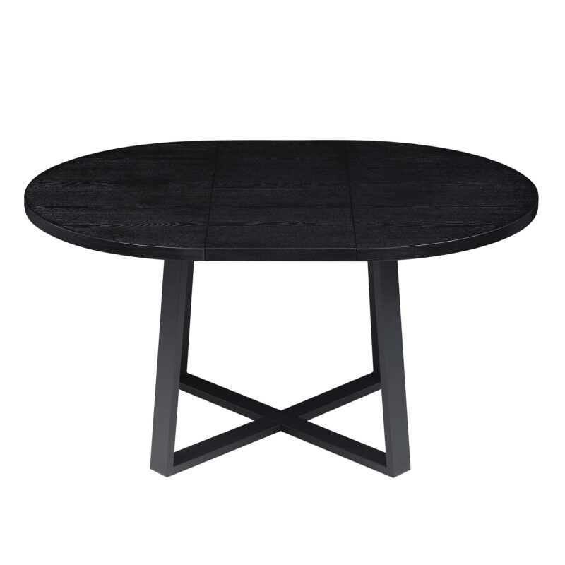 BERN Extending Round Dining Table with Metal Legs, Black - Image 9