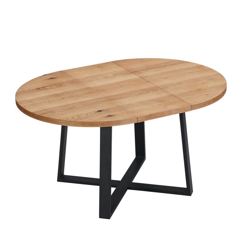 BERN Extending Round Dining Table with Metal Legs, Oak - Image 3