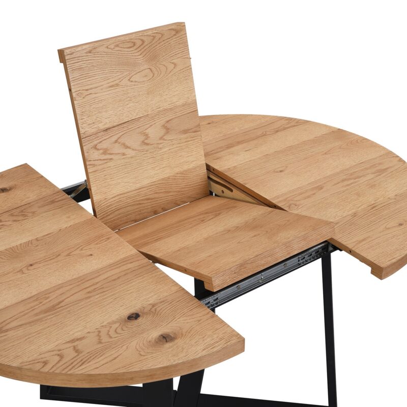 BERN Extending Round Dining Table with Metal Legs, Oak - Image 8