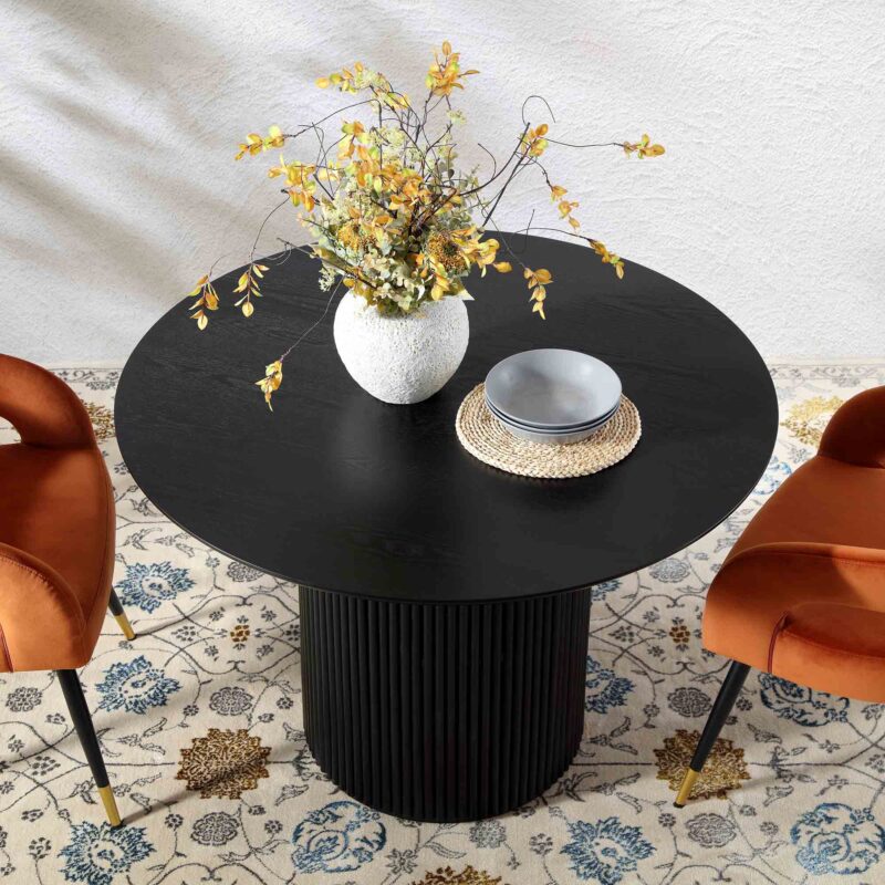 Maru Round Oak Pedestal Dining Table, Black - Image 2