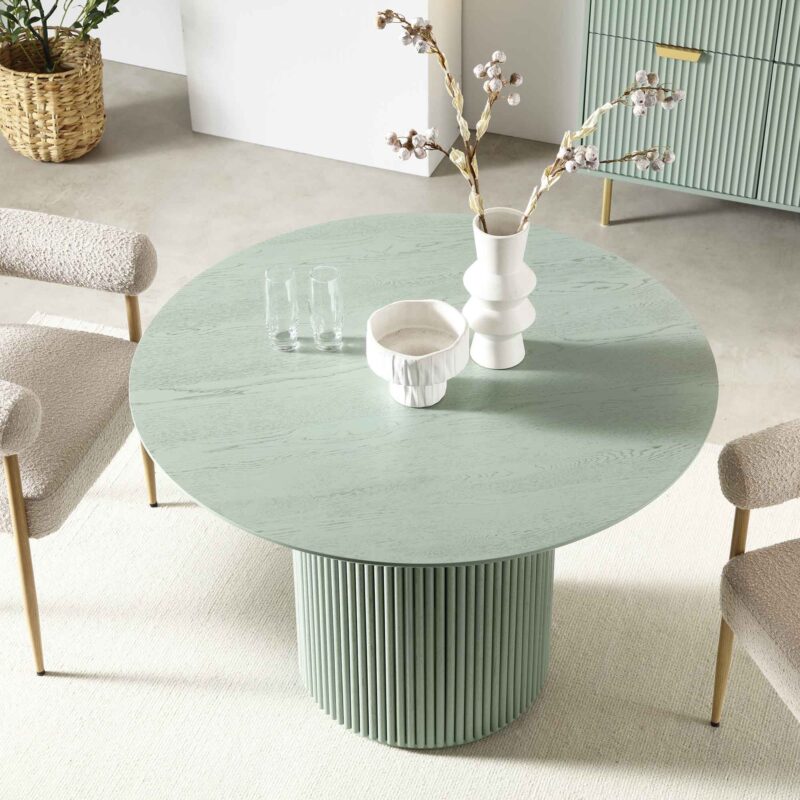 Maru Round Oak Pedestal Dining Table, Sage Green - Image 2