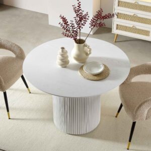 Maru Round Oak Pedestal Dining Table, Washed White