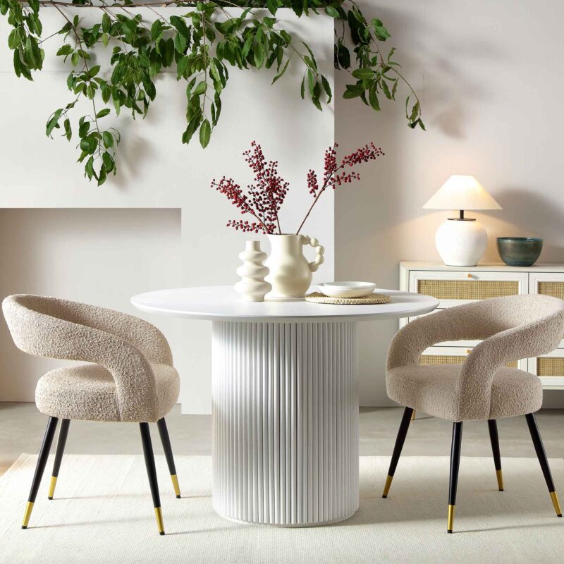 Maru Round Oak Pedestal Dining Table, Washed White - Image 2