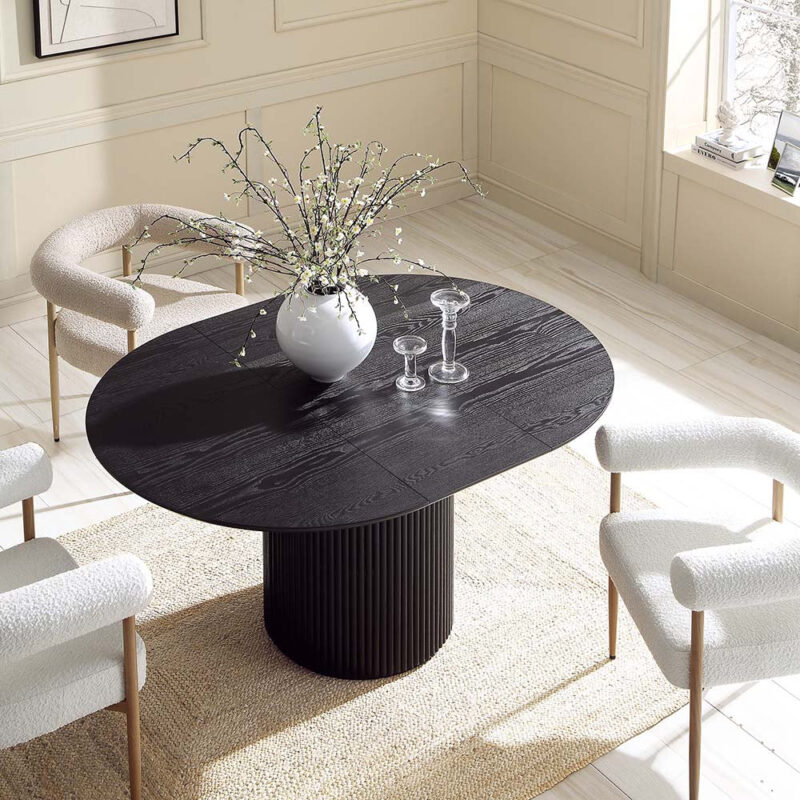Maru Round 4-6 Seater Extending Oak Pedestal Dining Table, Black