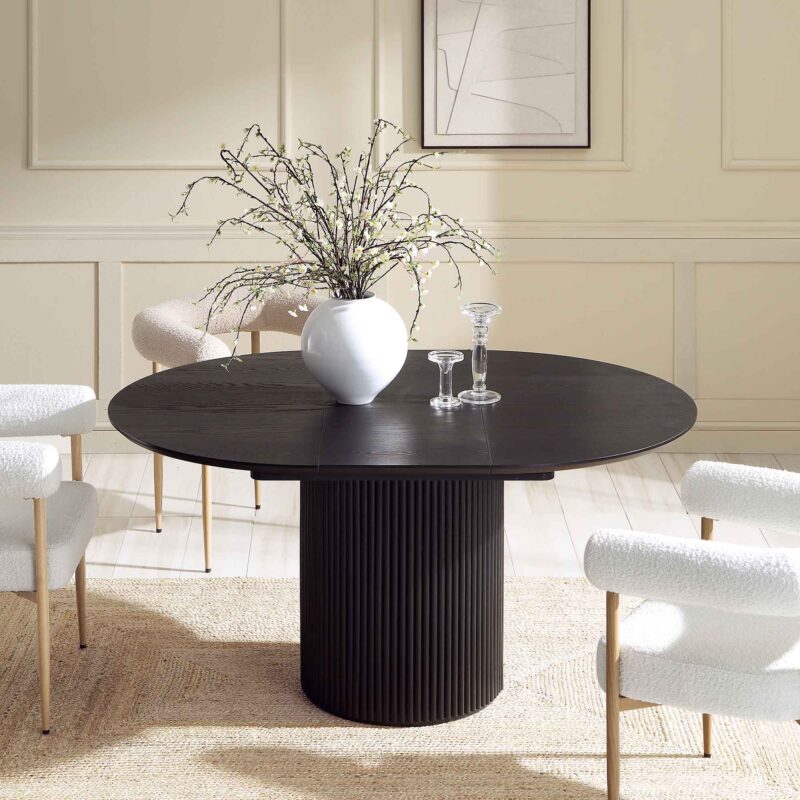 Maru Round 4-6 Seater Extending Oak Pedestal Dining Table, Black - Image 2