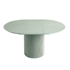 Maru Round 4-6 Seater Extending Oak Pedestal Dining Table, Sage Green