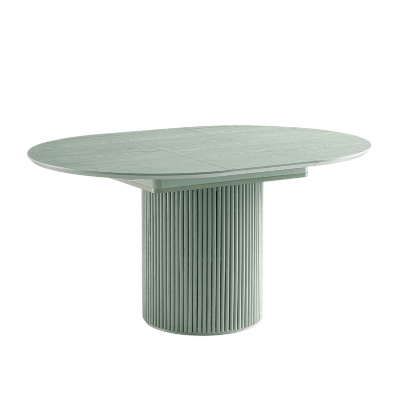 Maru Round 4-6 Seater Extending Oak Pedestal Dining Table, Sage Green - Image 5