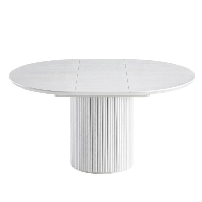 Maru Round 4-6 Seater Extending Oak Pedestal Dining Table, Washed White - Image 12