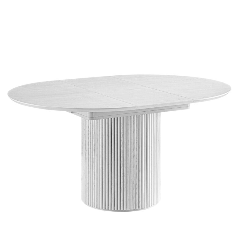 Maru Round 4-6 Seater Extending Oak Pedestal Dining Table, Washed White - Image 13