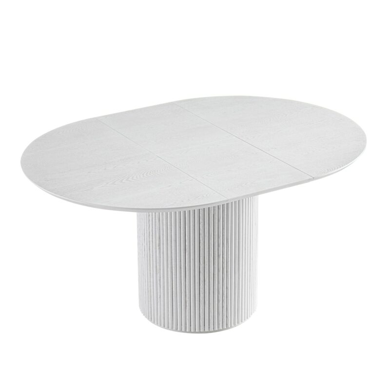 Maru Round 4-6 Seater Extending Oak Pedestal Dining Table, Washed White - Image 14