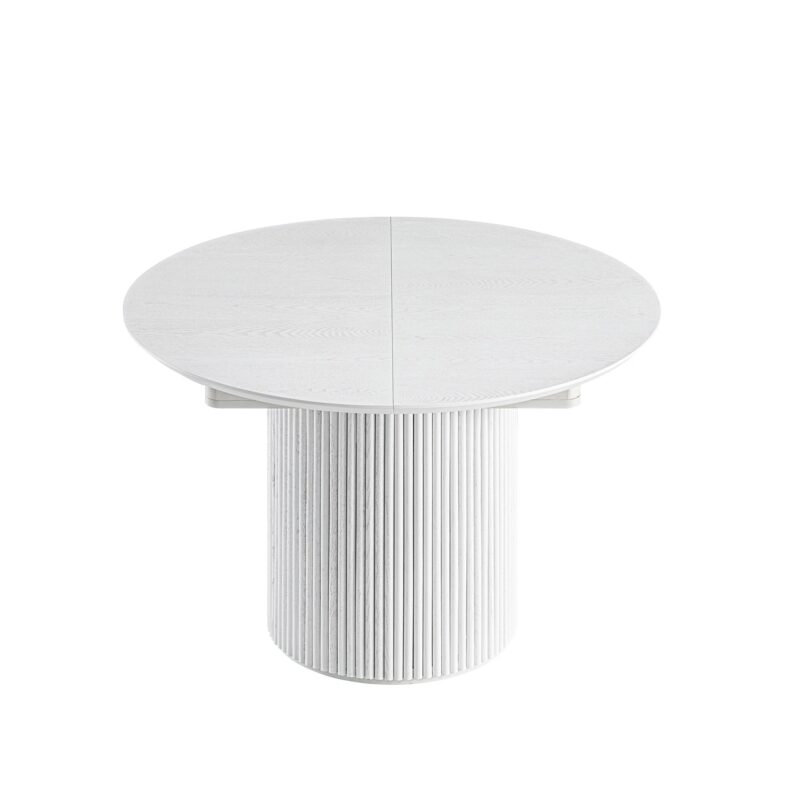 Maru Round 4-6 Seater Extending Oak Pedestal Dining Table, Washed White - Image 15