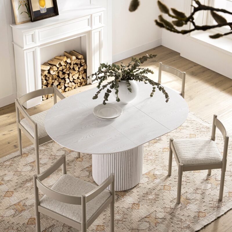 Maru Round 4-6 Seater Extending Oak Pedestal Dining Table, Washed White - Image 3