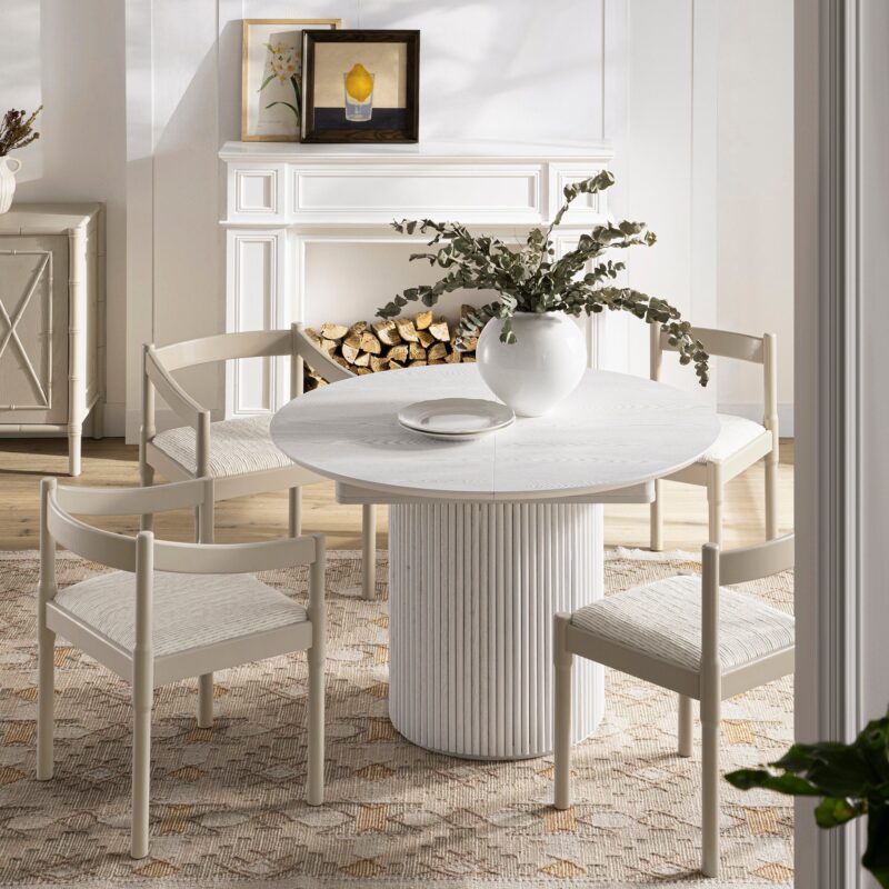 Maru Round 4-6 Seater Extending Oak Pedestal Dining Table, Washed White - Image 4