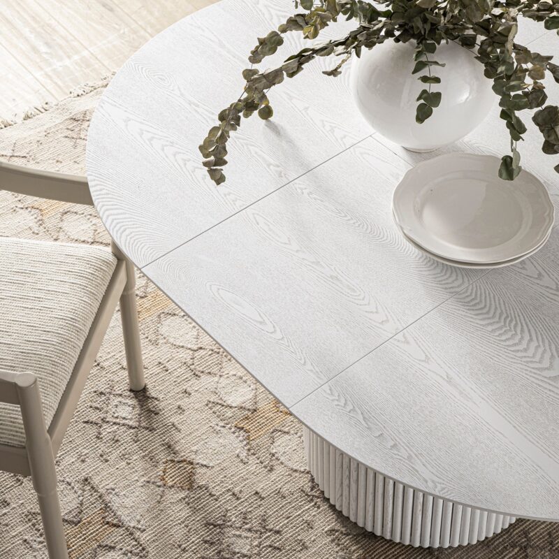 Maru Round 4-6 Seater Extending Oak Pedestal Dining Table, Washed White - Image 6
