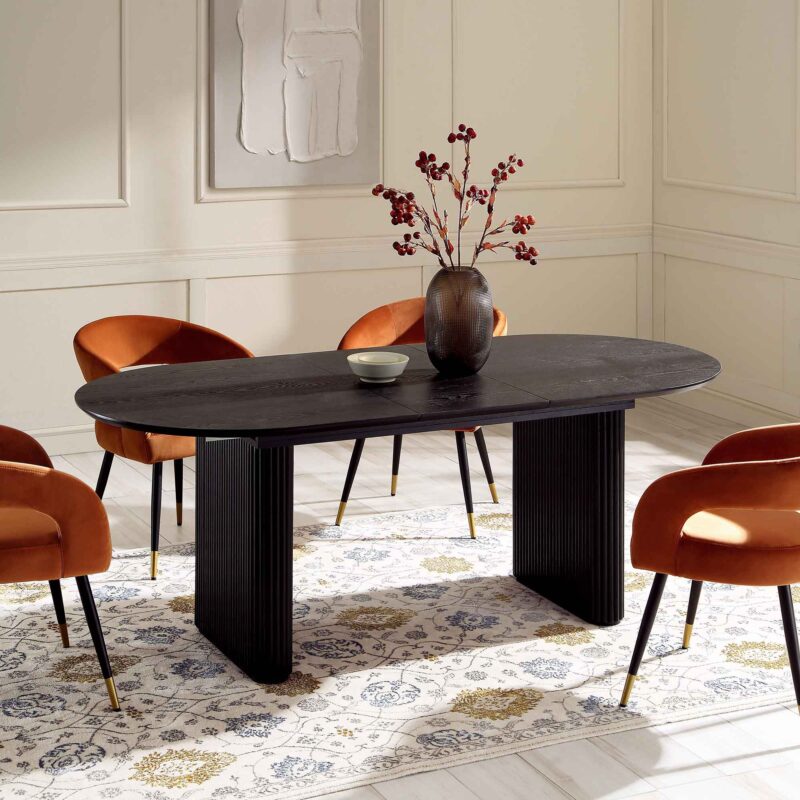 Maru Oval 6-8 Seater Extending Oak Pedestal Dining Table, Black