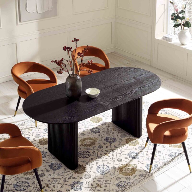 Maru Oval 6-8 Seater Extending Oak Pedestal Dining Table, Black - Image 2