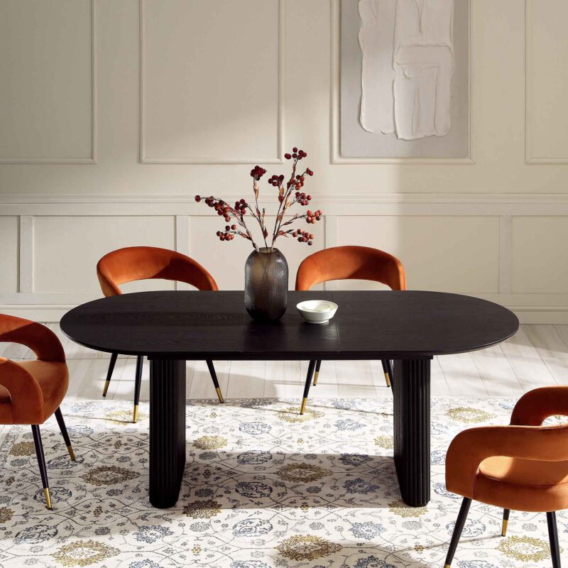 Maru Oval 6-8 Seater Extending Oak Pedestal Dining Table, Black - Image 3