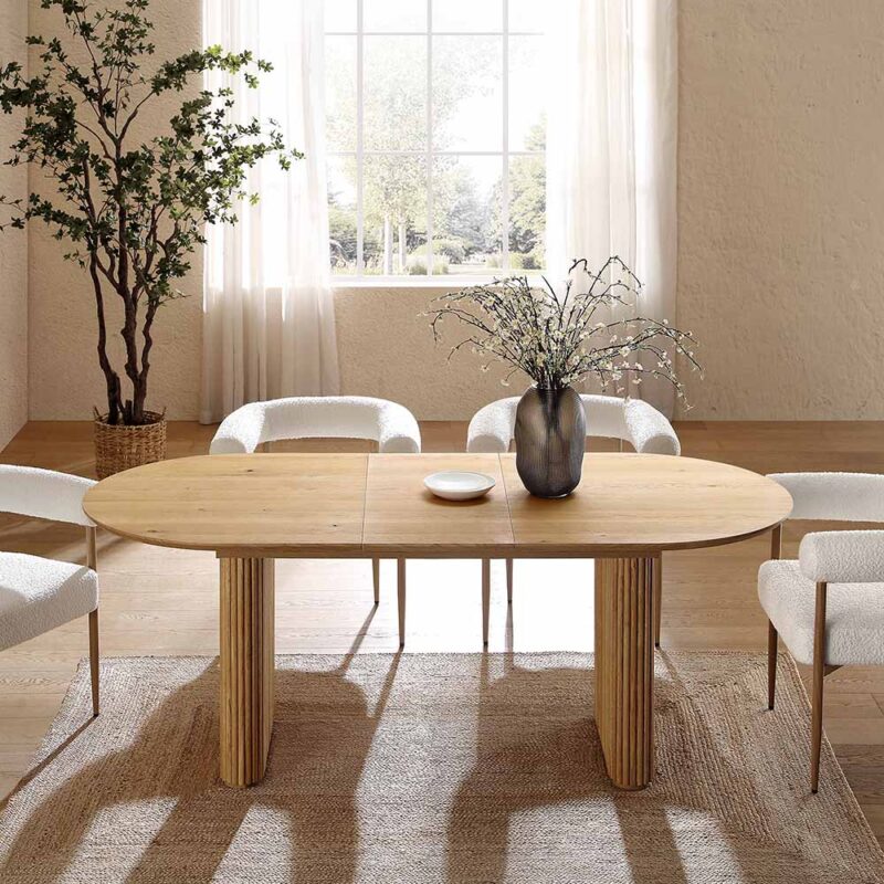 Maru Oval 6-8 Seater Extending Oak Pedestal Dining Table, Oak - Image 2