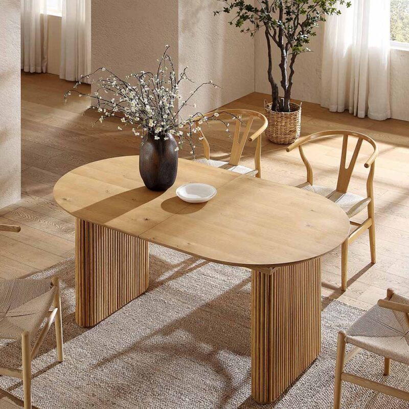 Maru Oval 6-8 Seater Extending Oak Pedestal Dining Table, Oak - Image 3