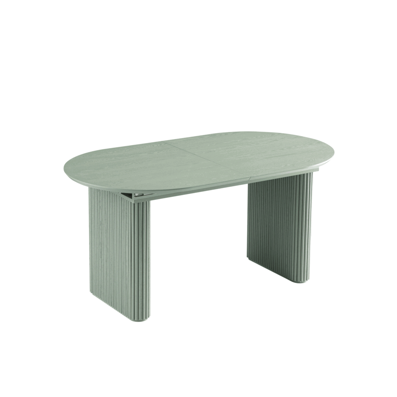 Maru Oval 6-8 Seater Extending Oak Pedestal Dining Table, Sage Green - Image 4