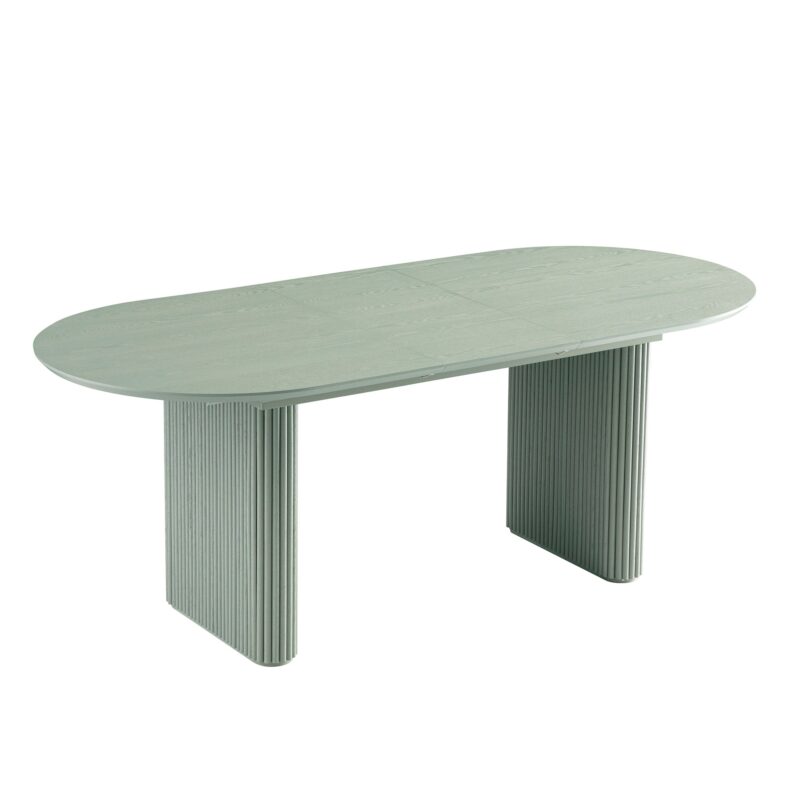 Maru Oval 6-8 Seater Extending Oak Pedestal Dining Table, Sage Green - Image 2