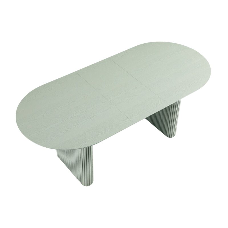 Maru Oval 6-8 Seater Extending Oak Pedestal Dining Table, Sage Green - Image 5