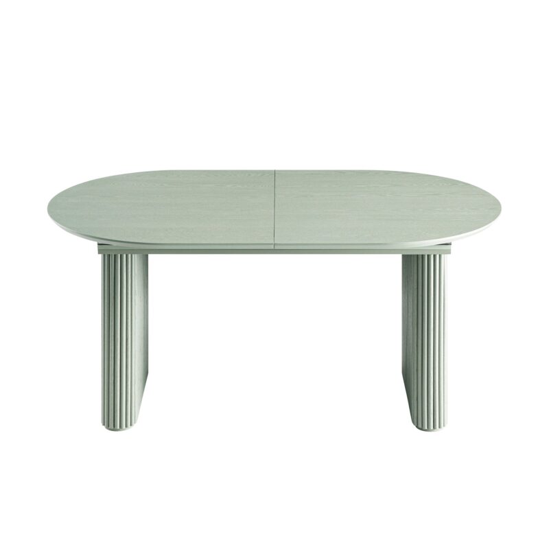 Maru Oval 6-8 Seater Extending Oak Pedestal Dining Table, Sage Green - Image 6