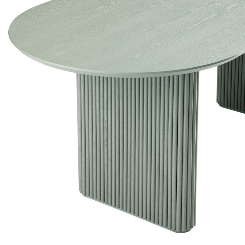 Maru Oval 6-8 Seater Extending Oak Pedestal Dining Table, Sage Green - Image 7