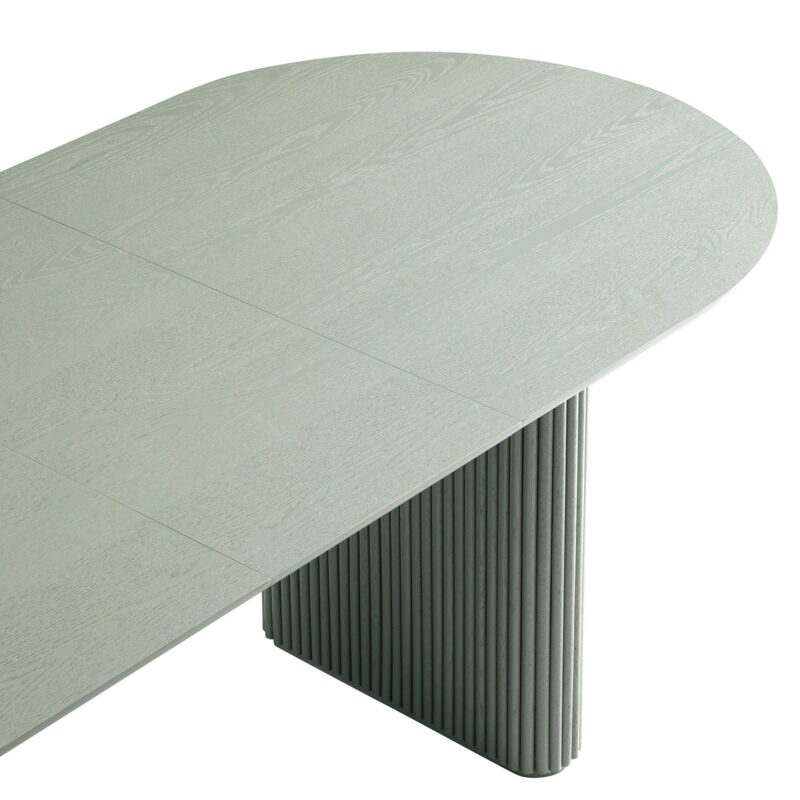 Maru Oval 6-8 Seater Extending Oak Pedestal Dining Table, Sage Green - Image 8