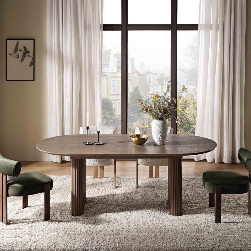 Maru Oval 6-8 Seater Extending Oak Pedestal Dining Table, Silver Oak - Image 2