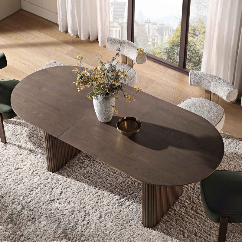 Maru Oval 6-8 Seater Extending Oak Pedestal Dining Table, Silver Oak - Image 3