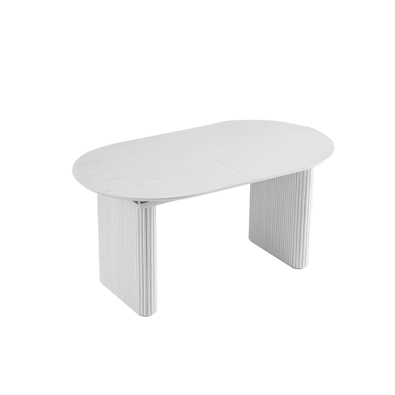 Maru Oval 6-8 Seater Extending Oak Pedestal Dining Table, Washed White - Image 4