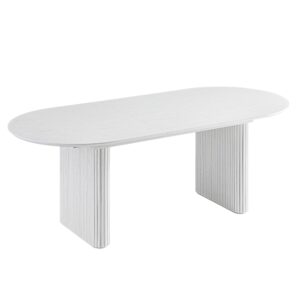 Maru Oval 6-8 Seater Extending Oak Pedestal Dining Table, Washed White