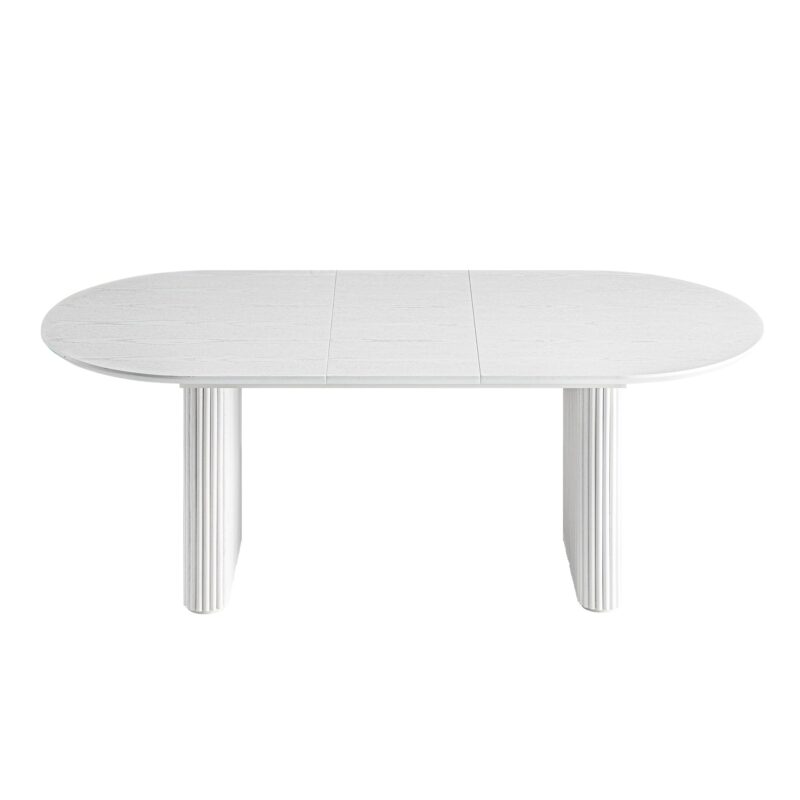 Maru Oval 6-8 Seater Extending Oak Pedestal Dining Table, Washed White - Image 2