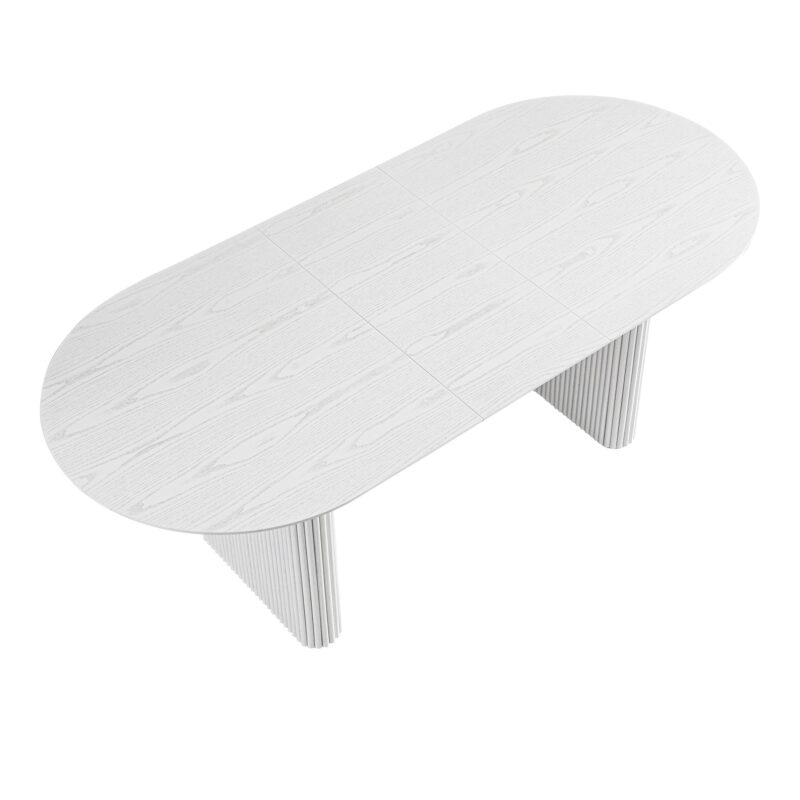 Maru Oval 6-8 Seater Extending Oak Pedestal Dining Table, Washed White - Image 5