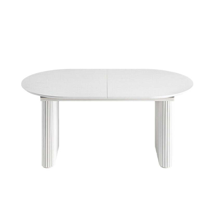 Maru Oval 6-8 Seater Extending Oak Pedestal Dining Table, Washed White - Image 6