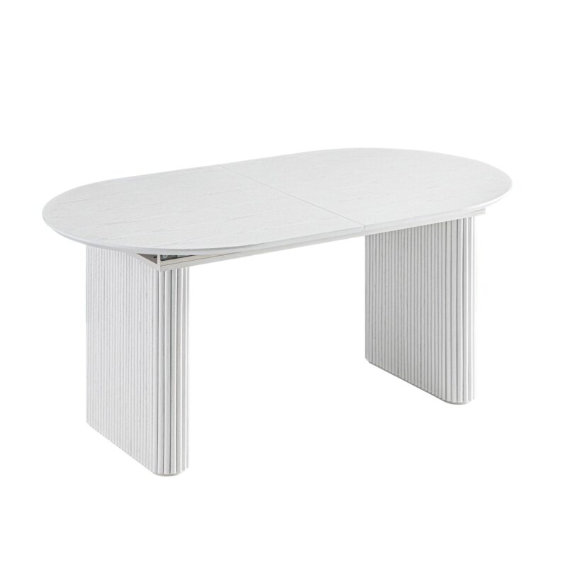 Maru Oval 6-8 Seater Extending Oak Pedestal Dining Table, Washed White - Image 7