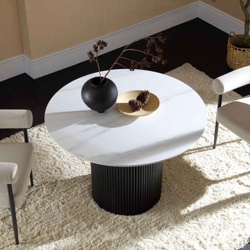 Maru Ceramic Top Black Pedestal Round Dining Table - Image 2