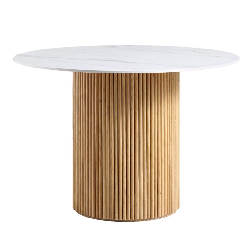 Maru Ceramic Top Oak Pedestal Round Dining Table - Image 3