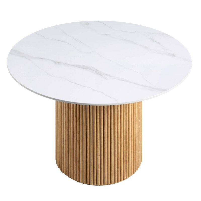 Maru Ceramic Top Oak Pedestal Round Dining Table - Image 4